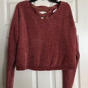 Mauve Criss Cross Back Cropped Sweater